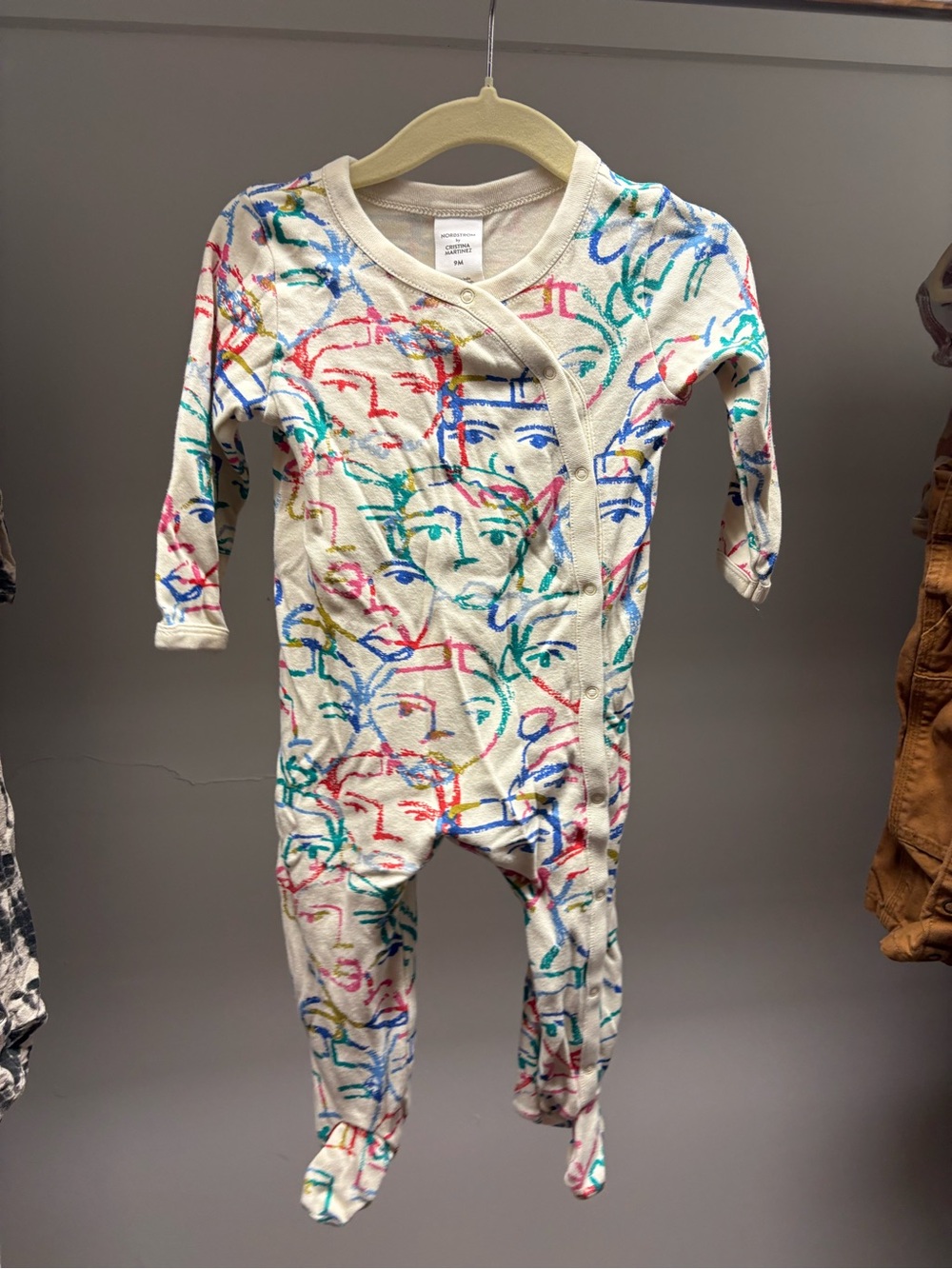 Baby Footed One-Piece in Abstract Face Print